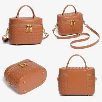 Rejolly Top-Handle Handbag for Women Woven Leather Vanity Case Designer Purse Quiet Luxury Trendy Crossbody Shoulder Bag Raisin