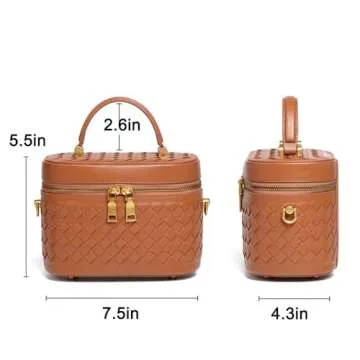 Rejolly Top-Handle Handbag for Women Woven Leather Vanity Case Designer Purse Quiet Luxury Trendy Crossbody Shoulder Bag Raisin