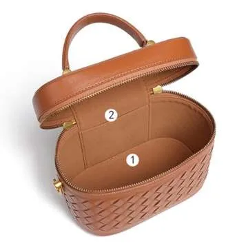 Rejolly Top-Handle Handbag for Women Woven Leather Vanity Case Designer Purse Quiet Luxury Trendy Crossbody Shoulder Bag Raisin