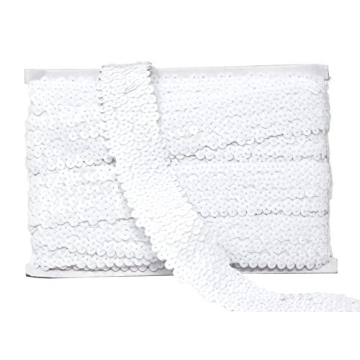 Mandala Crafts Elastic Sequin Ribbon Trim - 1.5 Inch White Sequin Elastic Trim for Sewing Dress Head...