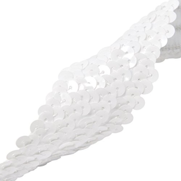 Mandala Crafts Elastic Sequin Ribbon Trim - 1.5 Inch White Sequin Elastic Trim for Sewing Dress Headband - 10 Yards Fabric Metallic Stretch Sequins Band