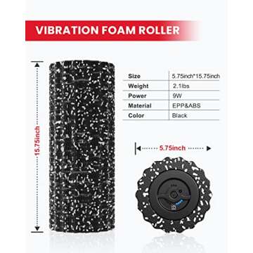 FITINDEX Vibrating Roller Foam for Muscles Deep Tissue, FSA or HSA Eligible, Foot Neck Massager, Exercise, Back Pain Relief, Muscle Recovery, Physical Therapy, 4-Speed & Rechargeable - Black