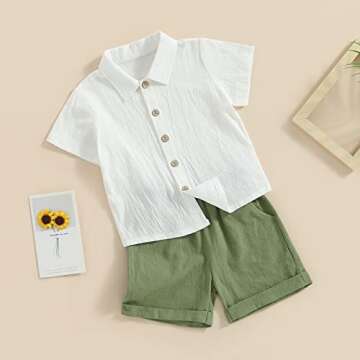 Toddler Baby Boy Summer Outfit Cotton Linen Short Sleeve Button Down Shirt Elastic Waist Shorts 2Pcs...