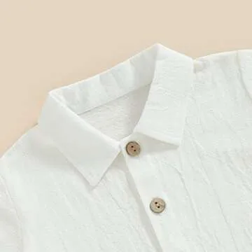 Toddler Baby Boy Summer Outfit Cotton Linen Short Sleeve Button Down Shirt Elastic Waist Shorts 2Pcs Casual Clothes (White, 12-18 Months)