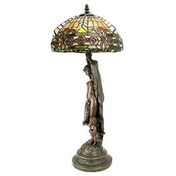 Design Toscano Lucina Patroness of Light Woman Stained Glass Lamp Figurine Statue, 11 inches wide, 2...