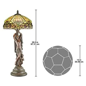 Design Toscano Lucina Patroness of Light Woman Stained Glass Lamp Figurine Statue, 11 inches wide, 26 inches tall, Handcast Polyresin, Green Bronze Finish