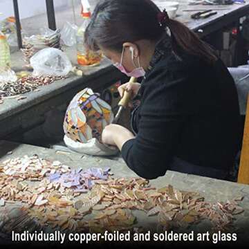 Design Toscano Lucina Patroness of Light Woman Stained Glass Lamp Figurine Statue, 11 inches wide, 26 inches tall, Handcast Polyresin, Green Bronze Finish