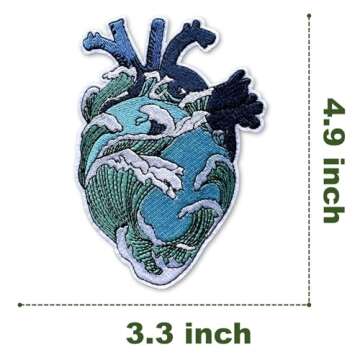 Cool Embroidered Applique Iron-On Patches, Sea Heart Motifs for DIY Apparel
