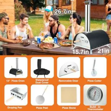 Hello. Dr 13" Wood Fired Pizza Oven Outdoor - Portable Wood Pellet Pizza Oven with Foldable Legs - Countertop Pizza Oven with Built-in Thermometer,Pizza Cutter & Carry Bag, Ideal for Outside Backyard