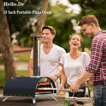Hello. Dr 13" Wood Fired Pizza Oven Outdoor - Portable Wood Pellet Pizza Oven with Foldable Legs - Countertop Pizza Oven with Built-in Thermometer,Pizza Cutter & Carry Bag, Ideal for Outside Backyard