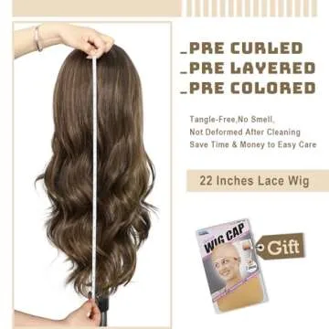 BABEHERS Brown Synthetic Lace Front Wig 13x4 Pre Plucked Highlight Body Wave Lace Front Wig for Women Heat Resistant Hair 22 Inch Daily Use