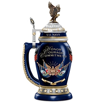 Navy Heirloom Porcelain Stein 22K Gold Accents Collectible