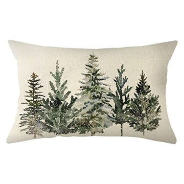 Christmas Winter Trees Lumbar Throw Pillow Cover 12x20 Inch