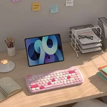 UBOTIE Bluetooth Wireless Keyboards, Colorful Cute Cat Deisgn Office Keyboards, Portable Slim Compact Size for Laptop, Tablet, Smart Phones(Pink-Colorful)