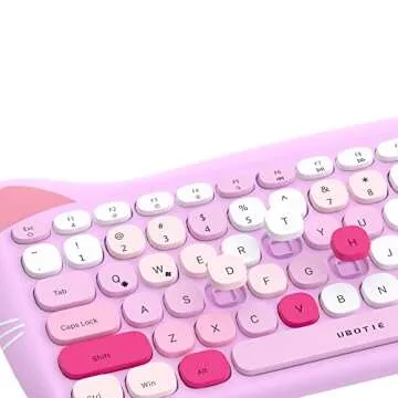 UBOTIE Bluetooth Wireless Keyboards, Colorful Cute Cat Deisgn Office Keyboards, Portable Slim Compact Size for Laptop, Tablet, Smart Phones(Pink-Colorful)