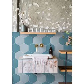 Avant Decor | 30 Tiles | Stone Composite Hexagon Solid Color | Peel and Stick Kitchen Backsplash Tiles | Stick On Wall Tiles | Easy DIY Installation | 6” x 6.9”
