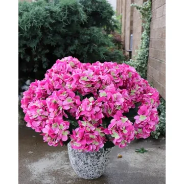 Floral Home Artificial Hydrangea Bush - Vibrant 20-Inch Fuchsia Blooms