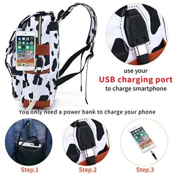 YGR Floral Laptop Backpack for Women, Female, College, Travel, Business, Outdoor Sports, Office, Work (Cow)