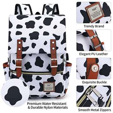 YGR Floral Laptop Backpack for Women, Female, College, Travel, Business, Outdoor Sports, Office, Work (Cow)