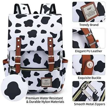 YGR Floral Laptop Backpack for Women, Female, College, Travel, Business, Outdoor Sports, Office, Work (Cow)