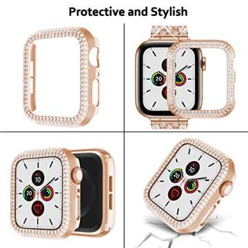 beuxece Bling Band Compatible Apple Watch with Case 38 40 42 41 45mm iWatch Series 3 4 5 6 7 8 9 SE, Metal Jewelry Rhinestone Diamond Bracelet Wristband Strap Replacement for Women, RoseGold(38mm)