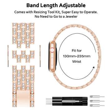 beuxece Bling Band Compatible Apple Watch with Case 38 40 42 41 45mm iWatch Series 3 4 5 6 7 8 9 SE, Metal Jewelry Rhinestone Diamond Bracelet Wristband Strap Replacement for Women, RoseGold(38mm)