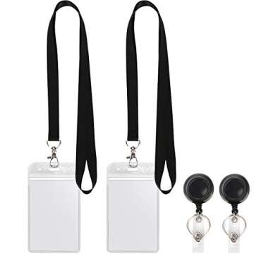 YOUOWO Black Retractable Badge Reel Lanyard - 2 Pack for ID Badges