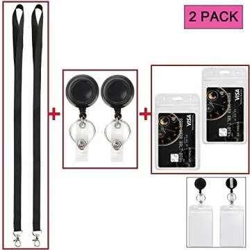 YOUOWO Lanyard Black Retractable Badge Reel - 2 Pack