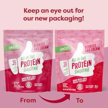 FlavCity Protein Powder Smoothie, Berries & Cream - 100% Grass-Fed Whey with Collagen (25g of Protein) - Gluten Free & No Added Sugars (38.73 oz)