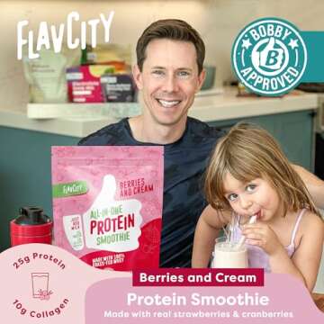 FlavCity Protein Powder Smoothie, Berries & Cream - 100% Grass-Fed Whey with Collagen (25g of Protein) - Gluten Free & No Added Sugars (38.73 oz)
