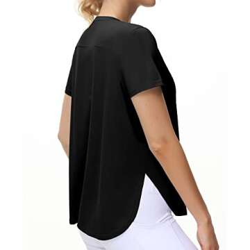 THE GYM PEOPLE Women's Workout T-Shirts Loose Fit Short Sleeve Cotton Running Basic Tee Tops with Split Hem Black