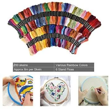 200 Skeins Embroidery Floss - Vibrant Colors for Crafts