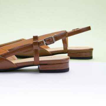 C.Paravano Women's Slingback Flats Pointed Toe Slingback Flats for Women Slingback Flats for Women Slingback Sandals Adjustable Ankle Strap Shoes(Size 7.5,Brown)