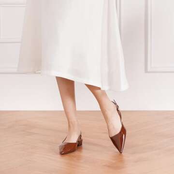 C.Paravano Women's Slingback Flats Pointed Toe Slingback Flats for Women Slingback Flats for Women Slingback Sandals Adjustable Ankle Strap Shoes(Size 7.5,Brown)