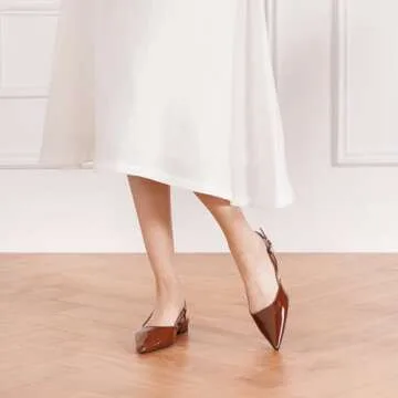 C.Paravano Women's Slingback Flats Pointed Toe Slingback Flats for Women Slingback Flats for Women Slingback Sandals Adjustable Ankle Strap Shoes(Size 7.5,Brown)