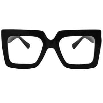 Onrtry Oversized Square Blue Light Glasses for Women Men Thick Frame Big Computer Eyewear Non-Prescr...