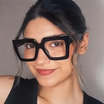 Onrtry Oversized Square Blue Light Glasses for Women Men Thick Frame Big Computer Eyewear Non-Prescription Eyeglasses(Bright Black)