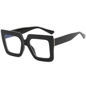 Onrtry Oversized Square Blue Light Glasses for Women Men Thick Frame Big Computer Eyewear Non-Prescription Eyeglasses(Bright Black)
