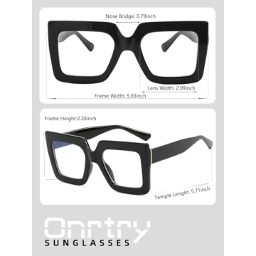 Onrtry Oversized Square Blue Light Glasses for Women Men Thick Frame Big Computer Eyewear Non-Prescription Eyeglasses(Bright Black)