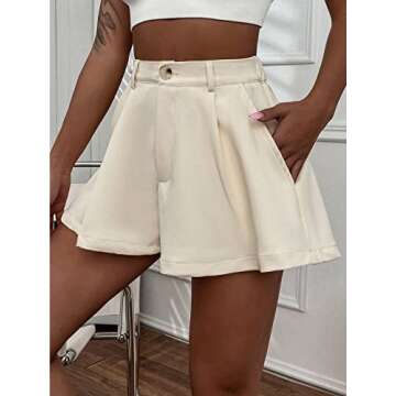 Verdusa Women's Elastic High Waist Pleated Wide Leg Shorts with Pocket Apricot S