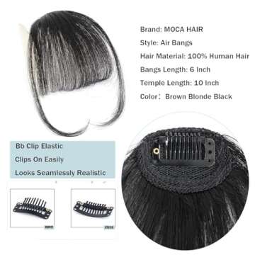Clip In Bangs 100% Human Hair Bangs Clip In Hair Extensions Clip On Bangs Wispy Dark Brown Clip In B...