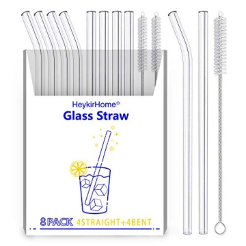 HeykirHome 8-Pack Reusable Glass Straws for Smoothies