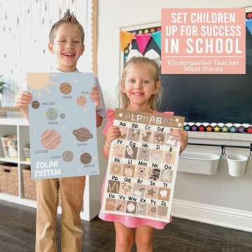 Hadley Designs 16 Boho Preschool Classroom Posters-Educational Posters For Toddlers 1-3, Learning Posters, Homeschooling Supplies, Alphabet Posters for Kids-Modern Style