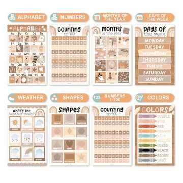 Hadley Designs 16 Boho Preschool Classroom Posters-Educational Posters For Toddlers 1-3, Learning Posters, Homeschooling Supplies, Alphabet Posters for Kids-Modern Style