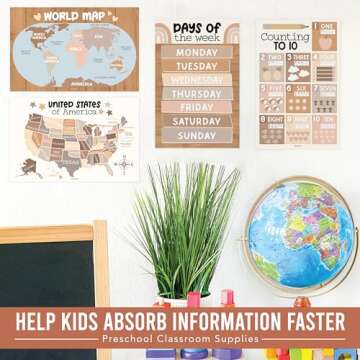 Hadley Designs 16 Boho Preschool Classroom Posters-Educational Posters For Toddlers 1-3, Learning Posters, Homeschooling Supplies, Alphabet Posters for Kids-Modern Style