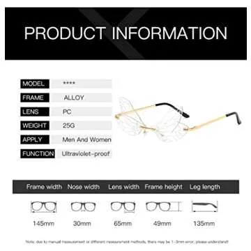 YAMEIZE Dragonfly Wing Sunglasses Rimless Irregular Shades Glasses Fashion Personality Party Eyewear for Women (Transparent)