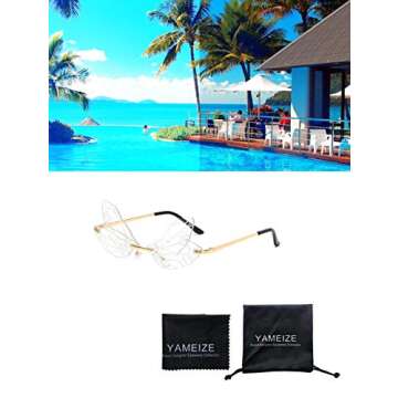YAMEIZE Dragonfly Wing Sunglasses Rimless Irregular Shades Glasses Fashion Personality Party Eyewear for Women (Transparent)