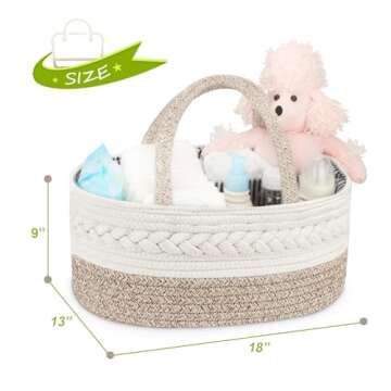 Maliton Extra Large Baby Diaper Caddy Organizer, Cotton Rope Nursery Basket, Portable Diaper Organiz...