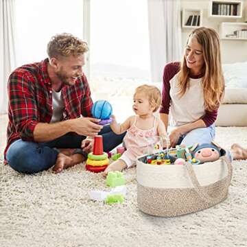 Maliton Extra Large Baby Diaper Caddy Organizer, Cotton Rope Nursery Basket, Portable Diaper Organizer for changing table, Car, Diaper Storage Organizer for Baby Stuff, Baby Shower Gifts for Newborn