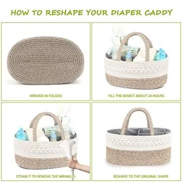 Maliton Extra Large Baby Diaper Caddy Organizer, Cotton Rope Nursery Basket, Portable Diaper Organizer for changing table, Car, Diaper Storage Organizer for Baby Stuff, Baby Shower Gifts for Newborn